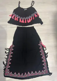 【セット売り】ブラック　刺繍フリンジ　スカート　セットアップanap mimpi