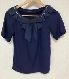 カールパークレーン 半袖 カットソー ネイビー シフォンリボン Tシャツ