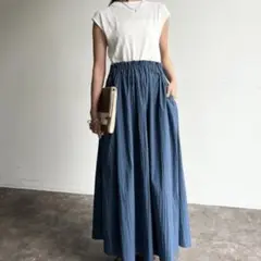 Chez toi ニット×布帛ドッキングワンピース　シェトワ　ロング　春夏　上品