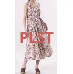 PLST フラワープリントスクエアネックワンピース　ロング　リゾート　S