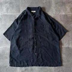 00s Tommy Bahama シルクシャツ バック刺繍 開襟 XL黒A473