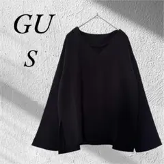 ジーユー GU 長袖カットソー Vネック ブラウス さらさら シンプル 黒 S