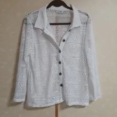 白色 透かし編みホワイト長袖シャツ