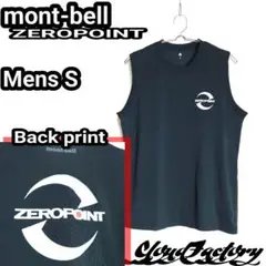 【e】モンベル ノースリーブシャツ メンズS ブラック ラージロゴ