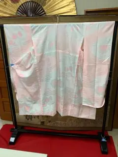 洗える振袖長襦袢(ポリエステル)ピンク地に鞘型蔦柄 半衿付き 単衣 着物