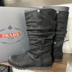 PRADA ブラックレザー ロングブーツ　23cm