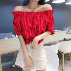 オフショルダーブラウス レッド