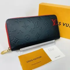 【美品】ルイヴィトン ブラック×レッド ジッピー 長財布 ヴェルニ 4L27