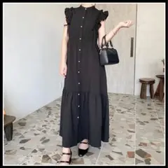ドロストリボンショルダーフリルティアードシャツワンピース