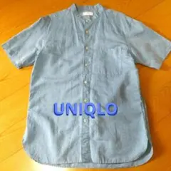 UNIQLOライトブルー スタンドカラー半袖シャツ Mサイズ