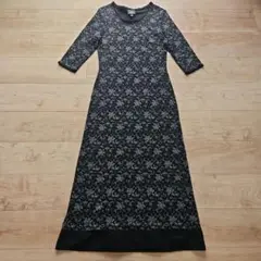 ☆LAURA ASHLEY☆ブラックコットン総花柄ロングワンピース☆美品Ｓ☆