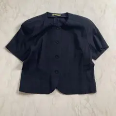 美品　DAKS ダックス　半袖 ノーカラージャケット　7号　紺　春夏