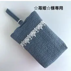 ☆苺姫☆様　ヌビ　インディゴブルー　白いレースのりぼん/パール　上履き入れ