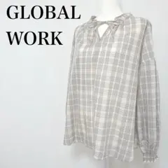 〇【新品】GLOBAL WORK チュニック チェック柄 袖ボリューム L
