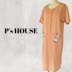 ☆☆美品 P's HOUSE ギンガムチェックワンピース 半袖　オレンジ