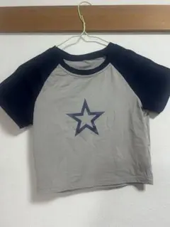 グレー/ネイビー 星プリント ミニ丈Tシャツ
