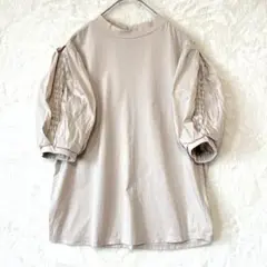 【S】a.v.v♦Tシャツ カットソー 5分袖 バルーンスリーブ レース 綿