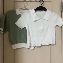 ジッパー付きポロカラー半袖ニット　2枚セット