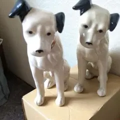 ビクター犬の置物 白黒 2体セット