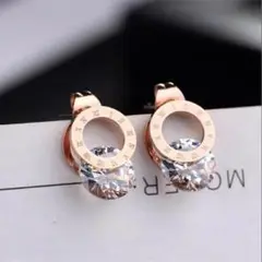 新品 未使用ローマ数字 ジルコニア レディース ピアス ローズゴールド