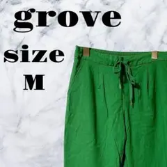 S【良品】grove パンツ ポケット付き ウエストゴム グリーン【M】