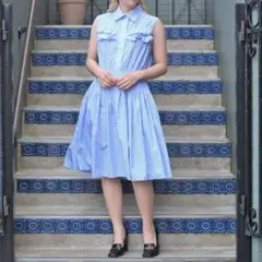 MIU MIU ミュウミュウ ストライプ柄ノースリーブフリルデザインワンピース