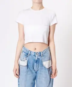 Hanes/ biotop ビオトープ 白T クロップ丈 へそ出し