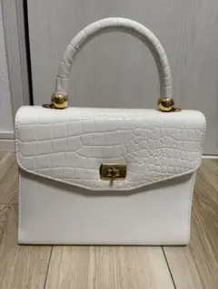 ホワイト クロコダイル風 ハンドバッグ