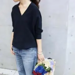 IENA コットンストレッチコクーンV袖付きプルオーバー