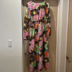 Anany カラフル花柄長袖マキシワンピース