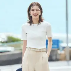 【新品】リブボートネックT 5分袖 ユニクロ