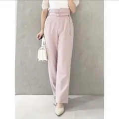 ベルト付きハイウエストストレートパンツ
