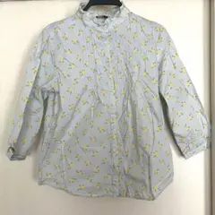 水色 花柄 七分袖ブラウス Mサイズ
