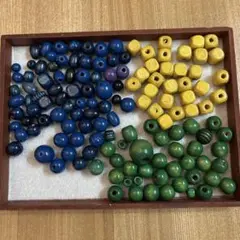 ウッドビーズ青・緑・黄色・紫・黒