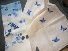 ★希少品★ケイタマルヤマ浴衣★クリーム水色地蝶桔梗絵羽柄★