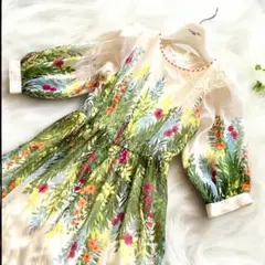 新品未使用 オットー ロングワンピース シフォン 花柄 上品 ビーズ M