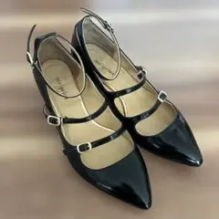 本革日本製　ブラック ポインテッドトゥパンプス 22.5cm