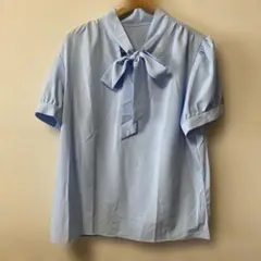 水色リボン付きブラウス XL ポリエステル
