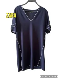 ZARA BASIC ネイビー Vネック チュニック　Lサイズ