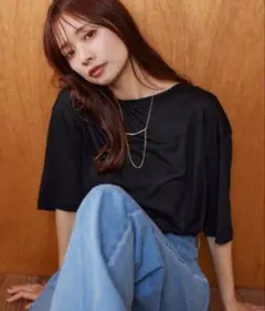 ☆mysty woman フラッペシアー半袖Tシャツ　ブラック☆