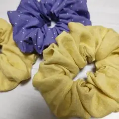 ~ハンドメイド~布製シュシュ3個セット（紫・黄色）