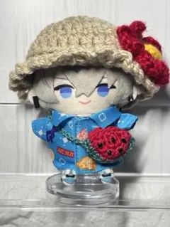 にじぱぺっと用　ハイビスカス麦わら＆スイカのポシェットのセット　帽子