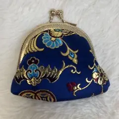 【美品】 がま口 小銭入れ 刺繍 ゴールド 花柄 小さい ミニ