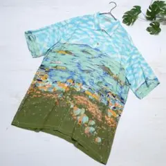 【日本製】Papas パパス レーヨン100% 絵画風 シャツ L