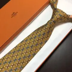 美品 HERMES エルメス ネクタイ ブラウン・青・橙 花柄フラワー おしゃれ