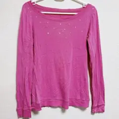 jennu M ピンク 長袖 ボートネック Tシャツ スパンコール 衣装