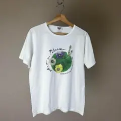 90s USA製 白 花柄 プリントTシャツ アンビル Mサイズ vintage