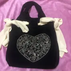 ハート刺繍 ブラック トートバッグ