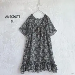 ANECDOTE|ボタニカル柄フリルチュニック【3L】半袖 ドロスト シアー