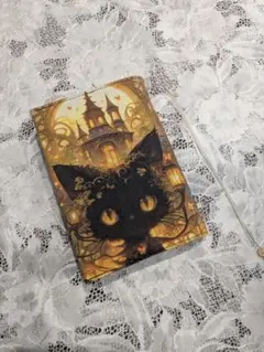 ハンドメイド　文庫本　ブックカバー　文庫本カバー　幻想的な黒猫